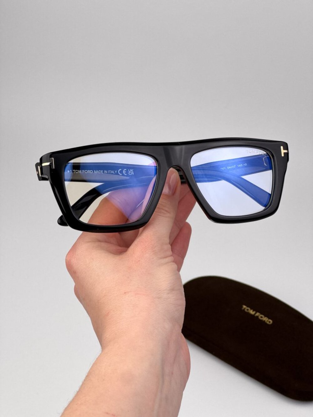 Tom Ford Unisex Eyeglasses Shiny Black Rectangle FT6059-B 001 Blue Light Block